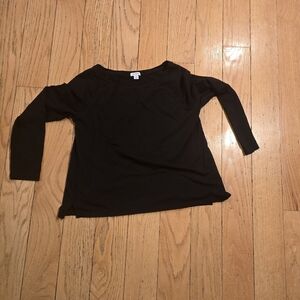 Cuyana Womens Small Black T-Shirt Pima Cotton Long Sleeve Mininalist Modal